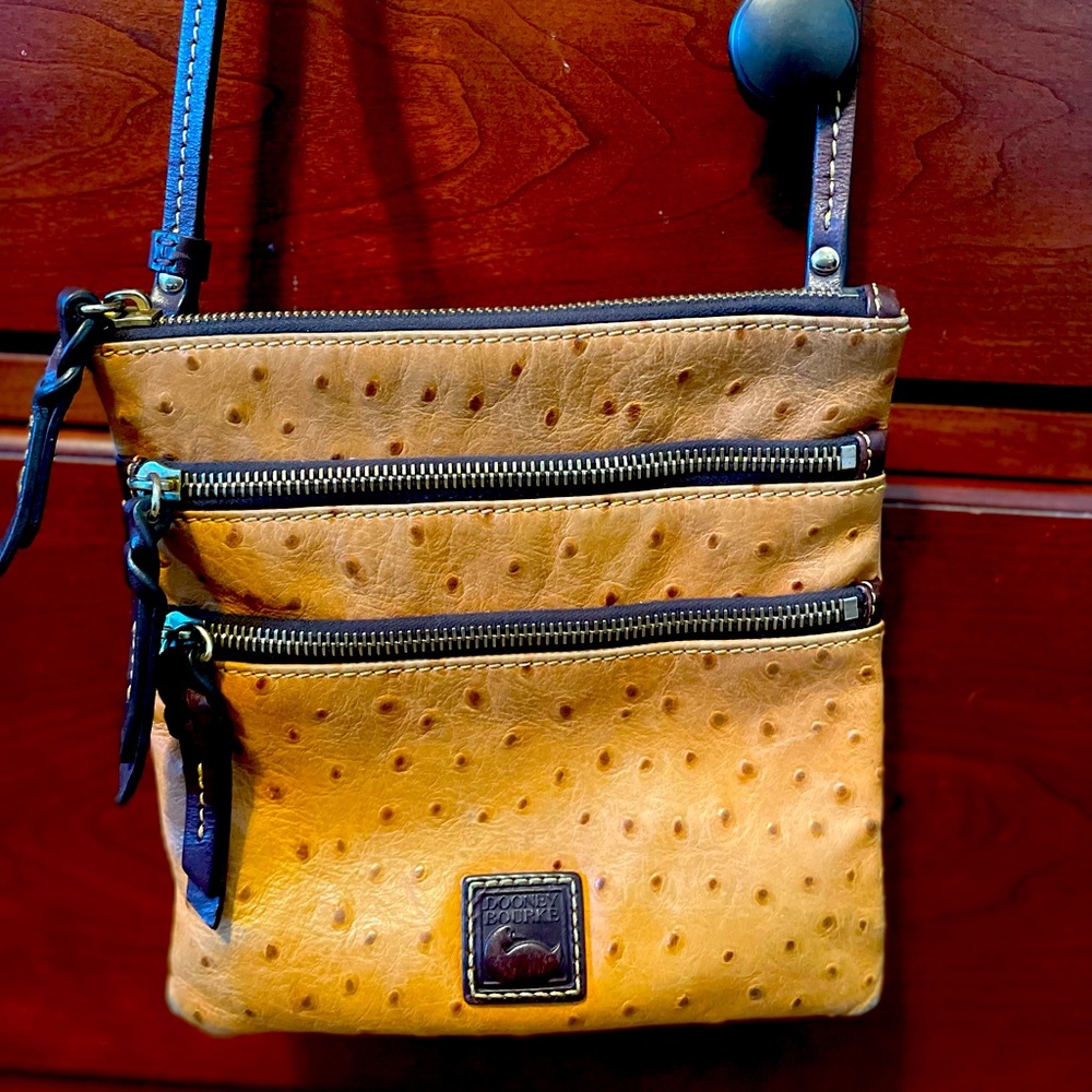 Dooney and Bourke Leather Ostrich Crossbody Triple Zipper